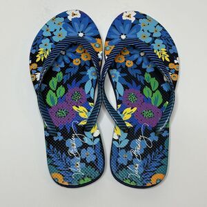 Vera Bradley Flip Flops Sandals Small 5 / 6 Flowers Blue Floral Beach Pool